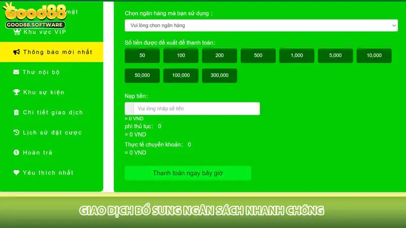 Giao dịch bổ sung ngân sách nhanh chóng